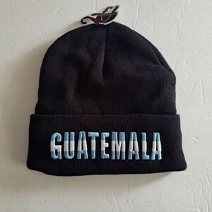 Guatemala Black Beanie Front Blue White Lettering Back Logo Fur Insulated NWT